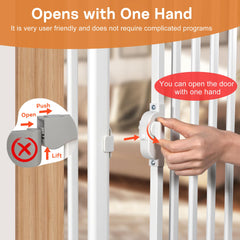 Mudanku 71-inch extra tall cat gate opened with one hand for easy access.