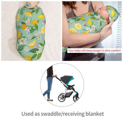Muishi baby swaddle in use provides snug cocoon and secure wrap.