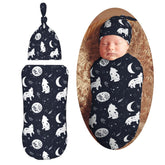 Muishi Boho Wolf swaddle closeup showcases soft, skin-friendly polyester fabric for newborn comfort.