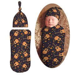 Muishi Guitar with Moon swaddle blanket in soft fiber for newborn comfort