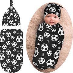 Muitanerkd soccer print swaddle blanket close-up shows ultra-soft cotton for newborn comfort.