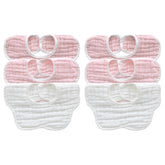 MUKIN baby bibs gradient pink pack close-up shows soft muslin fabric and snap closure
