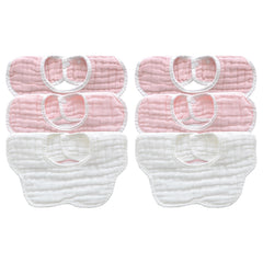 MUKIN baby bibs gradient pink pack close-up shows soft muslin fabric and snap closure
