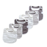 MUKIN baby muslin bibs gradient grey front view in a six-pack for feeding and drool control.