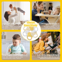 MUKIN baby muslin bibs gradient yellow adjustable-fit image demonstrates easy on-the-go wear