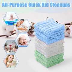 MUKIN muslin washcloths burp cloths green pack for cleanups after feeding.