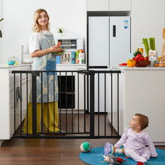 Mumeasy walk-through door in action for easy adult passage while pets stay contained