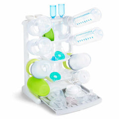 Munchkin Tidy Dry vertical bottle drying rack white showing space-saving design for busy kitchens