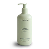 Mushie Baby Body Lotion packaging highlights Nordic certifications for gentle everyday care.