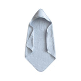Mushie baby hooded towel organic cotton blue closeup shows soft fabric for gentle drying