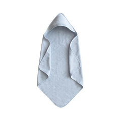 Mushie baby hooded towel organic cotton blue closeup shows soft fabric for gentle drying