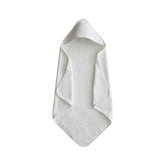 Mushie baby hooded towel pearl closeup fabric softness for gentle post-bath comfort.