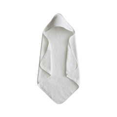 Mushie baby hooded towel pearl closeup fabric softness for gentle post-bath comfort.