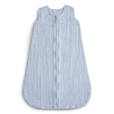 Mushie baby wearable blanket front view in baby blue promotes cozy, secure sleep