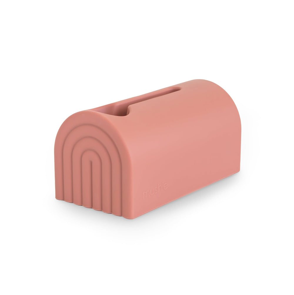 Mushie Bath Spout Cover Rose front view protects kids during bath time