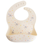 Mushie Bluey bib adjustable neck strap offers snug comfort during meals.