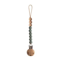 Mushie Eva pacifier clip dried thyme close-up for on-the-go access