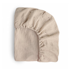 Mushie extra soft muslin fitted crib sheet Falling Stars closeup for ultra-soft baby comfort