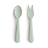 Mushie flatware fork in Sage designed for easy toddler grip and independent eating.