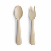 Mushie flatware fork vanilla with toddler-friendly grip for easy self-feeding