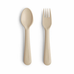 Mushie flatware fork vanilla with toddler-friendly grip for easy self-feeding