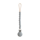Mushie Hera stone pacifier clip closeup shows screwless clasp for safe use