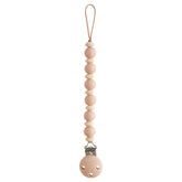 Mushie Luna blush beads close-up showing stylish, durable silicone design for pacifier security