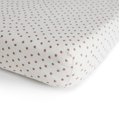 Mushie muslin crib sheet bloom texture detail highlights breathable fabric