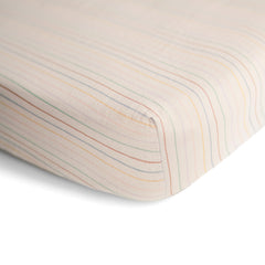 Mushie muslin crib sheet closeup shows soft fabric and breathable comfort