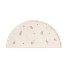 Mushie silicone placemat for kids, pink-flowers pattern, easy clean and mess containment during meals.