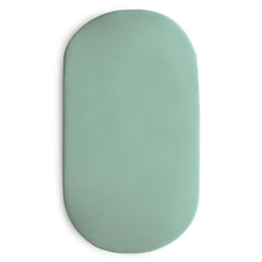 Mushie Stretchy Bassinet Sheet Roman Green close-up knit fabric for soft breathable comfort