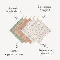 Mushie washcloths with hanging loop for easy air drying after use