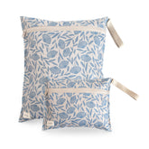 Mushie water resistant wet bags set of 2 with blue flowers for travel mess containment