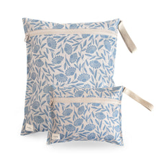 Mushie water resistant wet bags set of 2 with blue flowers for travel mess containment
