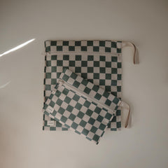 Mushie wet bag olive check small, portable and easy to stash dirty clothes.