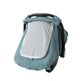 Muslin cotton baby car seat cover green closeup highlights soft breathable fabric for comfort