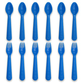 Muulaii 12pcs kids spoons and forks blue set for easy self-feeding.