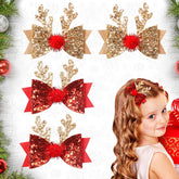 Muumoo gold-red bow Christmas clip with antlers delivers secure festive hair styling