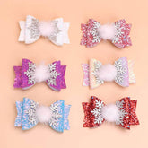 muumoo Winter Christmas bow blue with holographic glitter for festive kids' hair accents.