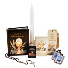 My First Holy Communion Bread of Life Deluxe gift set rosary close-up highlights chalice centerpiece.