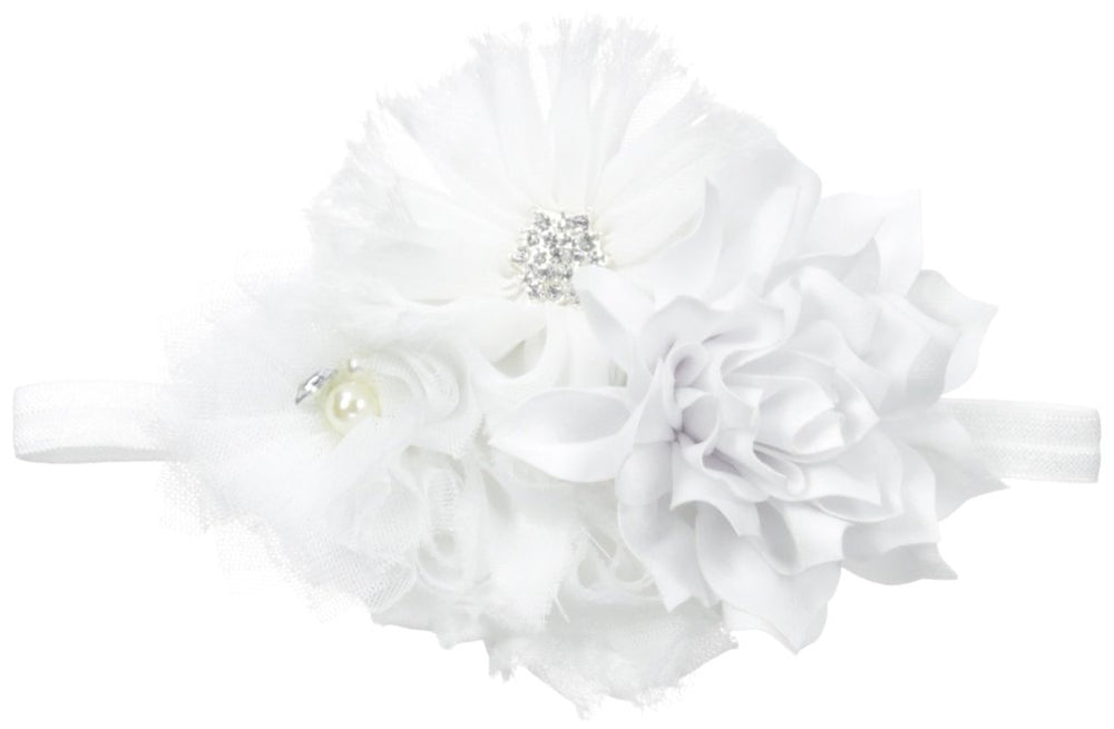 My Lello baby headband with shabby flower cluster for vintage photo sessions.