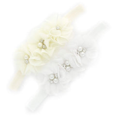 My Lello Girls Flower Headbands ivory white 2-pack on display card for easy styling