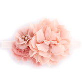 My Lello headband pink blush shabby fabric flower cluster closeup for vintage photo props.