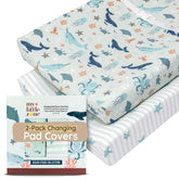 MY LITTLE ZONE teal ocean changing pad cover offers breathable cotton comfort during diaper changes.