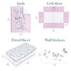 MY LITTLE ZONE butterfly crib skirt adds pink-white charm to a girl’s nursery