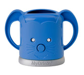 MyDrinky InchBug Galaxy Blue pouch holder close-up showing secure grip; reduces spills.