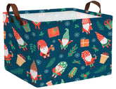 MYFLOCY Christmas storage basket with green leaf gnome design, ideal for holiday toy storage.