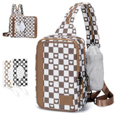 MYHOZEE 2-in-1 crossbody bag Love-Checked Coffee front flap organizes essentials on the go.