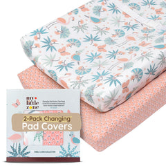 MY LITTLE ZONE flamingo-print changing pad cover adds playful style and protects skin