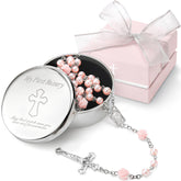 MyMateZoe pink rosary with pearl-like beads for baptism keepsake